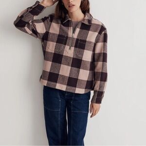 Madewell Waffle Half-Zip Popover Shirt Plaid Shacket XS Cotton Layer Fall Winter